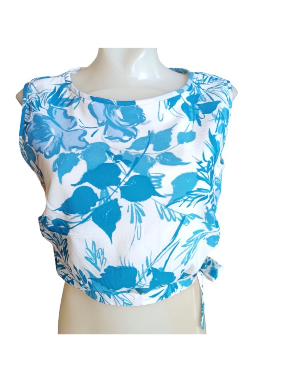 Medium True Vintage Crop Top 1960's Floral Side Tie Zip Closure Sleeveless Nylon